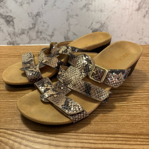 Vionic Orthotic Radia Wedge Sandals Faux Snakeskin Open Tie Size 6 - Picture 1 of 6